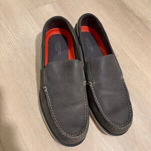Rockport Men's Dark Gray Leather Slip-On Loafers with Red Insole